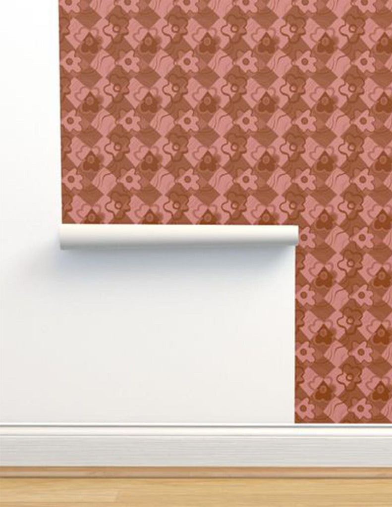 Check Floral -  Wallpaper - Blush