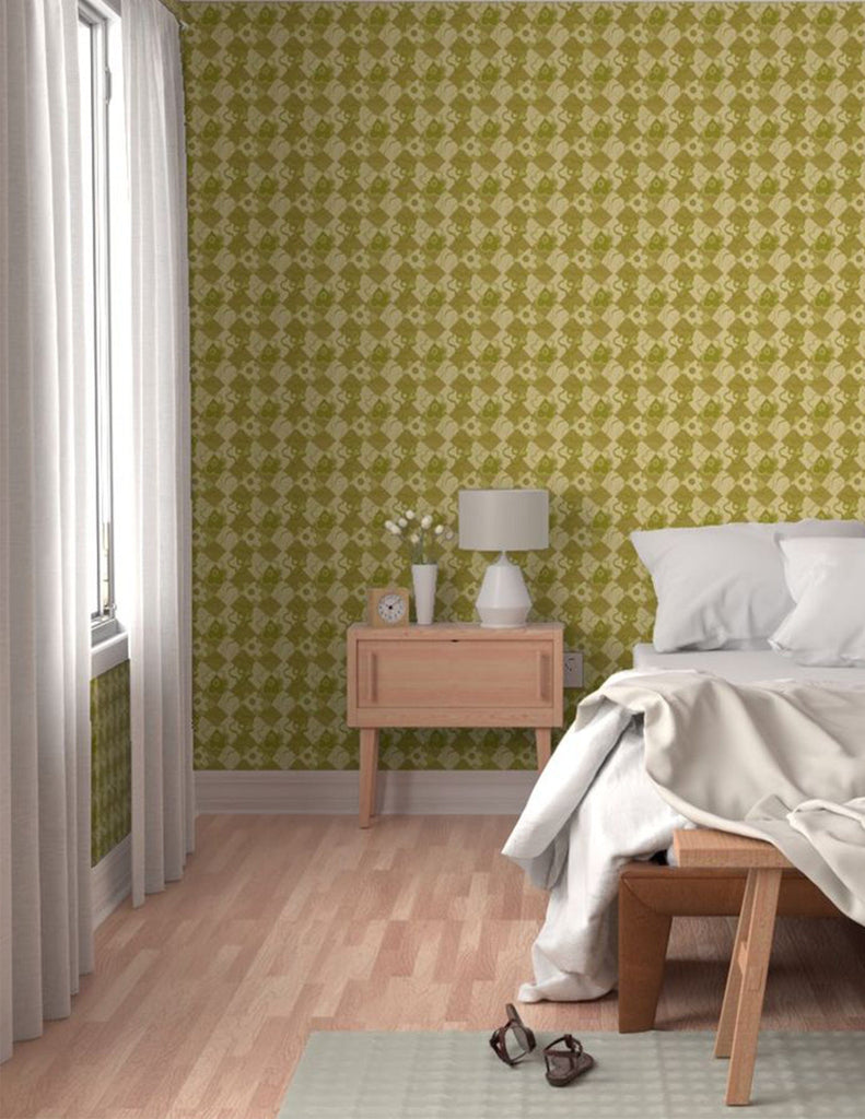 Check Floral -  Wallpaper - Retro Green